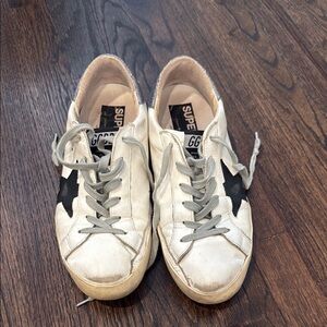 Golden Goose Distressed White Sneakers with Black Star
